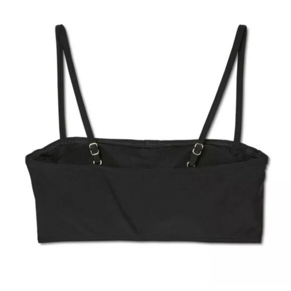 Xhilaration Ruched Bandeau Bikini Top Black Medium Drawstring Front NWOT - Picture 3 of 4